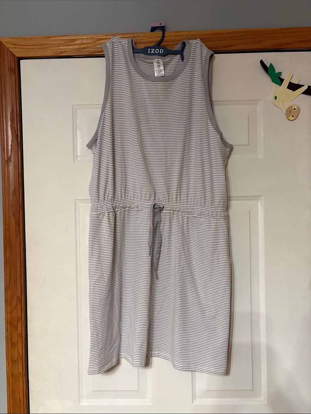 Members mark Light Gray & White Striped Sleeveless Midi Dress